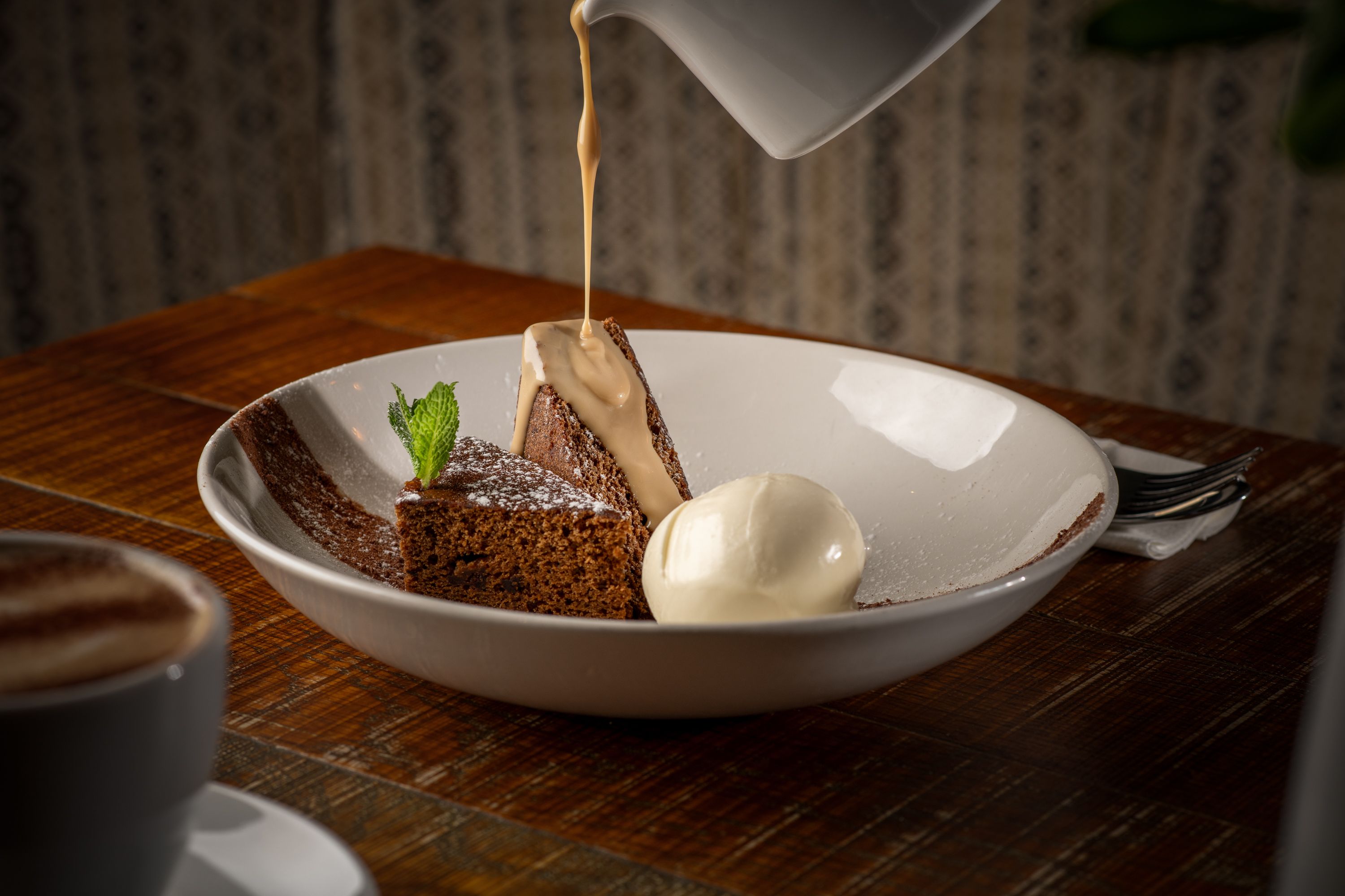 chocolate cake with ice cream