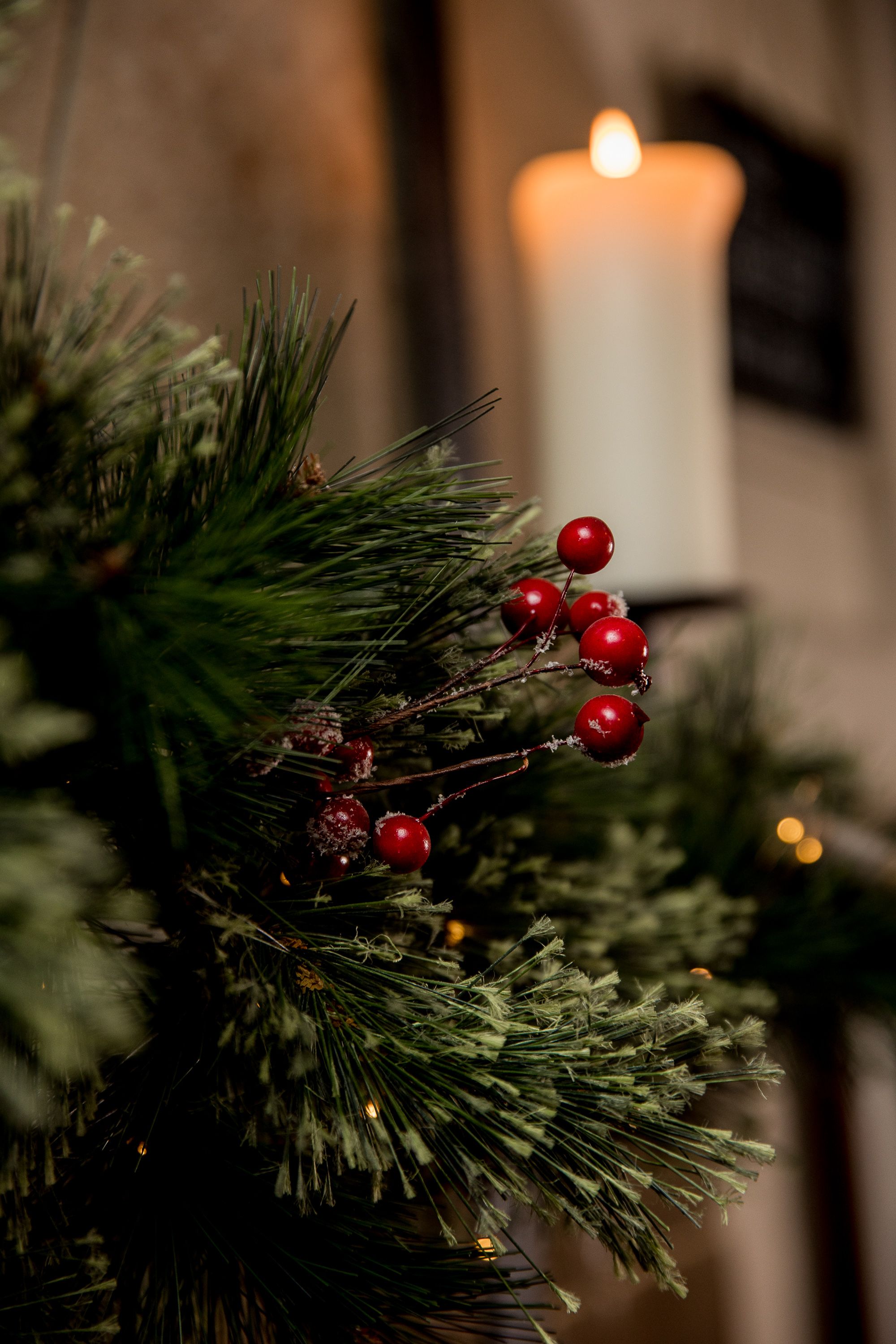 christmas garland over a fireplace